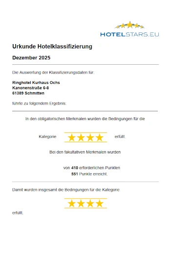 Urkunde Hotelklassifizierung mit 4 Sternen
