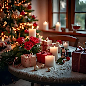 Weihnachtsbaum mit Kerzen und Geschenken