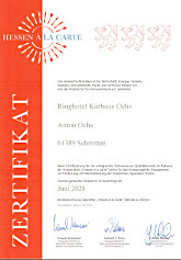 Zertifikat geprüfter Hessen a la carte-Betrieb 2025 bis 2028